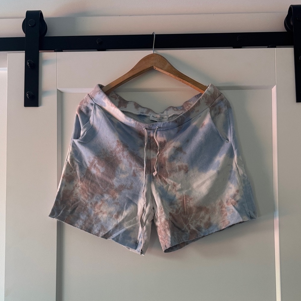 Michael Stars High Waist Tie-Dye Shorts - Blue and Brown
